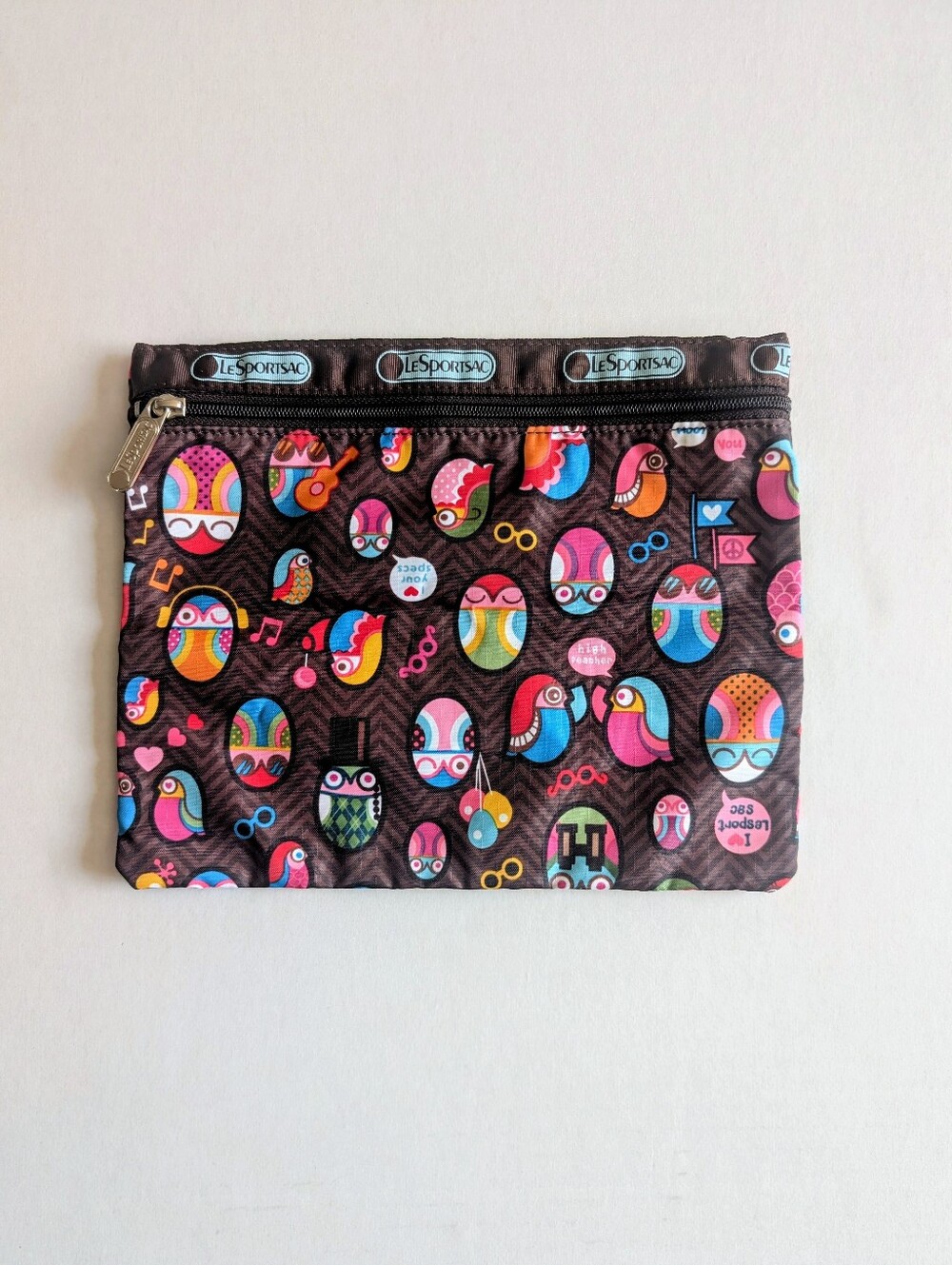 Le SportSac Brown Whimsical Colorful Owls Zip Pouch